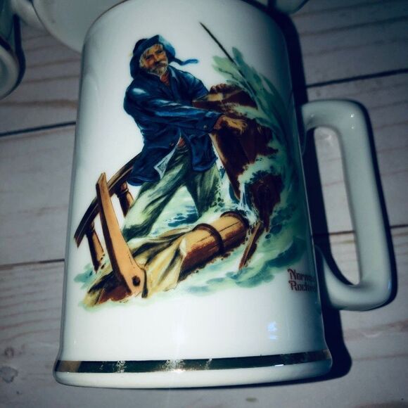 Norman Rockwell mugs 1985 For A Good Boy, River Pilot,Braving The Storm,… - Picture 5 of 14